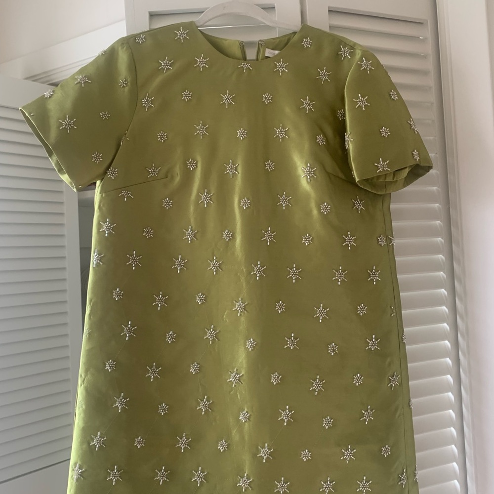 Emerson Swoop Neckline Short Sleeve Embroidered Dress